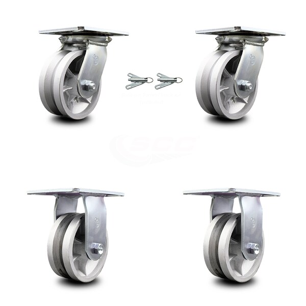 5 Inch V Groove Semi Steel Caster Set with Roller Bearing 2 Swivel Lock 2 Rigid